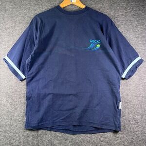Y2K 2000s Gecko Hawaii Mens Navy Blue Graphic Ringer T-Shirt Short Sleeve